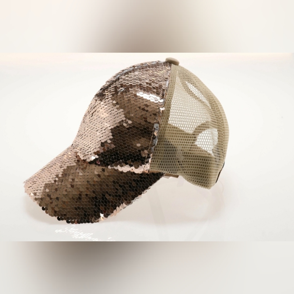 #163-I Sequin Mesh Back High Ponytail Cc Ball Cap